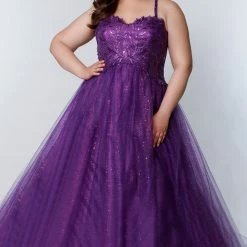 In Stock Sydney's Closet SC7328 Size 18 Black Prom Dress Glitter Ball Gown Lace Top Tulle Long Skirt SC 7328
