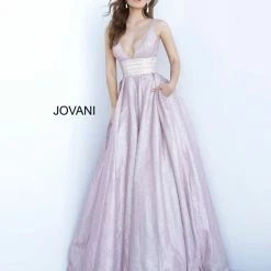 Discontinued Jovani 4683 Rose Plunging Neckline Shimmer Prom Dress Ball Gown Ballgown Dresses