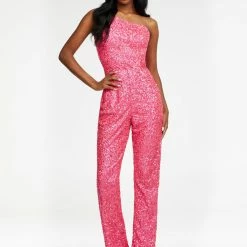 Ashleylauren Corset Dresses Ashley Lauren 11190 One Shoulder Sequin Jumpsuit With Pockets