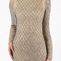 Discontinued Primavera Couture 3361 Evening Gown Long Sleeves Fitted Beaded Long Formal Dress