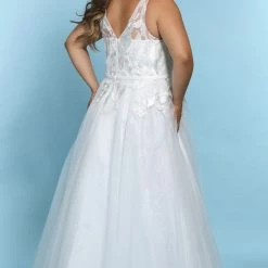 Sydney's Closet SC5243 V Neckline A Line Wedding Dress Plus Sized Sequin Tulle SC 5243 Celine
