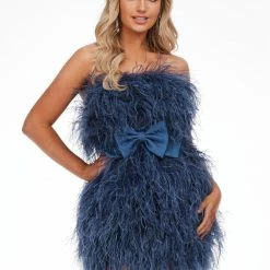 Ashleylauren Ashley Lauren 4467 Hot Pink Cocktail Dress Strapless Full Feathers Bow Waistline