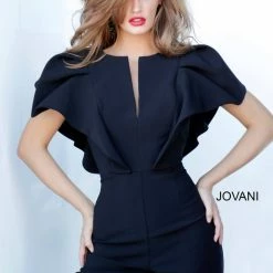 Jovani 00762 Ruffle Top Bell Bottoms Jumpsuit Pageant Skinny V Neck Suit Couture Jumpsuits & Rompers