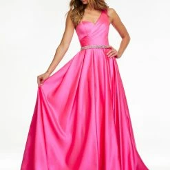 Ashleylauren Ashley Lauren 11075 Hot Pink Pageant Dress One Shoulder A Line Ballgown Train Belt Ballgown Dresses
