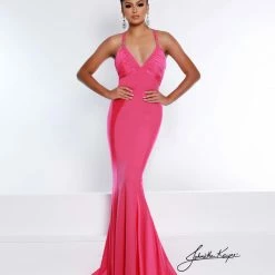 Johnathan Kayne 2438 V Neckline Prom Dress Racer Back Fitted Long Evening Gown