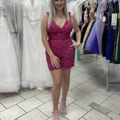 In Stock Ashley Lauren 4286 Size 8 Short Sequin Romper Pockets Prom Pageant V Neck Jumpsuits & Rompers