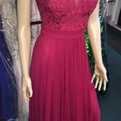 In Stock Jovani JVN67724 Size 00 Magenta Prom Dress Bridesmaid Dress Lace Formal Long Sleeve Dresses