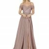 In Stock Long Shimmer Off The Shoulder Formal Evening Gown 4006 Size XL Rose Gold