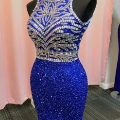 In Stock Primavera Couture 1692 Size 6 Short Sequin Cocktail Dress High Neck Backless