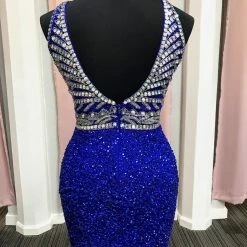 In Stock Primavera Couture 1692 Size 6 Short Sequin Cocktail Dress High Neck Backless