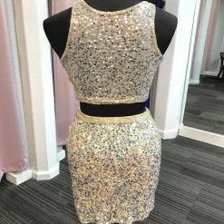 In Stock Primavera Couture 1652 Nude Size 4 Short Sequin Two Piece Cocktail Dress 10 In Stock Primavera Couture 1652 Nude Size 4 Short Sequin Two Piece Cocktail Dress
