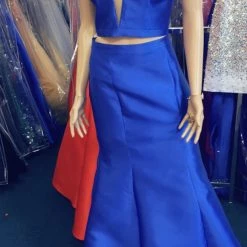 In Stock Mermaid Dresses Jovani JVN 58068 Royal Blue Size 12 Prom Dress Pageant Gown Two Piece