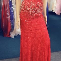 In Stock Corset Dresses Jovani 92842 Red Size 0 Prom Dress Pageant Gown Lace Crystal