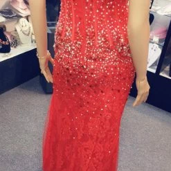 In Stock Corset Dresses Jovani 92842 Red Size 0 Prom Dress Pageant Gown Lace Crystal