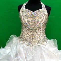 In Stock Ballgown Dresses Little Rosie 2084 Size 6 White Girls Long Ruffle Pageant Dress Glitz Halter Ballgown