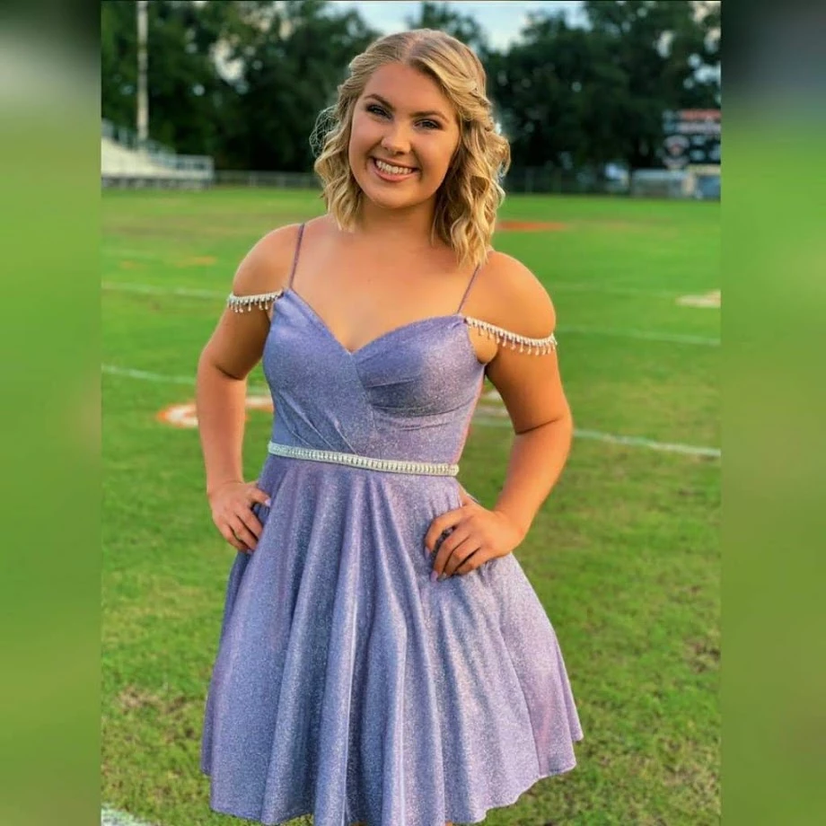 In Stock DQ 3173 Size 4, 10 Blue Short Shimmer Cocktail Dress Off The Shoulder Crystal Sleeve 6 In Stock DQ 3173 Size 4, 10 Blue Short Shimmer Cocktail Dress Off The Shoulder Crystal Sleeve