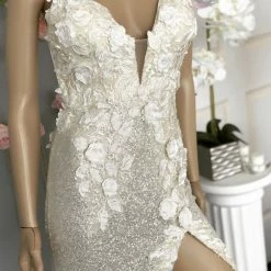 Backless Dresses Jovani 1012 Prom Dress Long Sequin Floral Appliques Pageant Gown Slit Backless