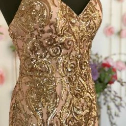 In Stock Jovani JVN00954 Size 10 Rose Gold Embellished Sequin Mermaid Prom Dress