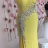 In Stock Jovani JVN 99350 Yellow Size 8 One Shoulder Jersey Prom DressPageant Gown
