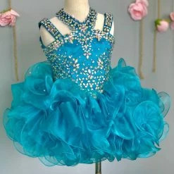 In Stock Ritzee Girls 279 Size 2 Cupcake Short Pageant Dress Layer Ruffle Glitz High Neckline