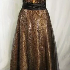 In Stock Animal Print Dresses Riva Designs 6570 Size 12 Long Animal Print Ballgown Strapless Shimmer Cheetah Dress