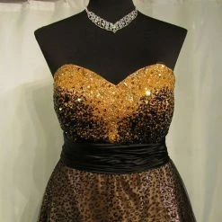 In Stock Animal Print Dresses Riva Designs 6570 Size 12 Long Animal Print Ballgown Strapless Shimmer Cheetah Dress