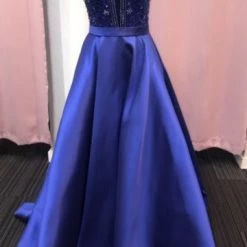 In Stock Jovani JVN67198 Royal Sizes 6 Prom Dress V Neck A Line Evening Gown Pockets Ballgown Dresses