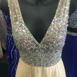 In Stock Jovani JVN20437 Light Yellow Size 0 Long Chiffon Prom Dress Pageant Gown