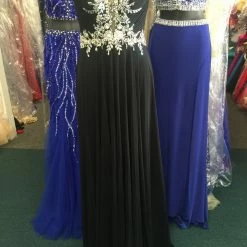In Stock Jovani JVN33470 Black Size 0 Prom Dress Pageant Gown Long Chiffon Plunging Neckline