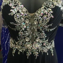 In Stock Jovani JVN33470 Black Size 0 Prom Dress Pageant Gown Long Chiffon Plunging Neckline