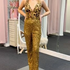 In Stock Backless Dresses Primavera Couture 3608 Size 4 Copper Sequin Jumpsuit Formal Cut Glass V Neck Pant 35 In Stock Backless Dresses Primavera Couture 3608 Size 4 Copper Sequin Jumpsuit Formal Cut Glass V Neck Pant