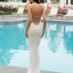 In Stock Primavera Couture 3638 Size 12 Ivory Floral Beaded Prom Dress Backless Formal Corset