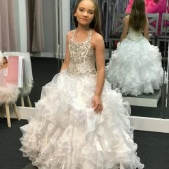 In Stock Ballgown Dresses Little Rosie 2084 Size 6 White Girls Long Ruffle Pageant Dress Glitz Halter Ballgown