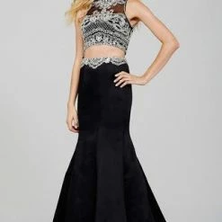 In Stock Mermaid Dresses Jovani 33862 Two Piece Mermaid Gown Black Size 2 Prom Dress Pageant Gown