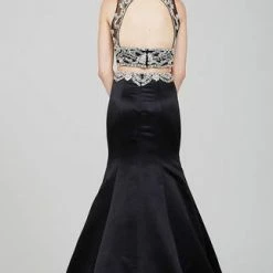 In Stock Mermaid Dresses Jovani 33862 Two Piece Mermaid Gown Black Size 2 Prom Dress Pageant Gown