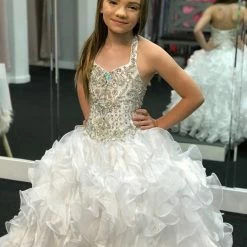 In Stock Ballgown Dresses Little Rosie 2084 Size 6 White Girls Long Ruffle Pageant Dress Glitz Halter Ballgown