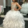 In Stock Ballgown Dresses Little Rosie 2084 Size 6 White Girls Long Ruffle Pageant Dress Glitz Halter Ballgown