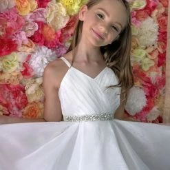 In Stock Rosebuds 5132 Size 6 Long Layer Ruffle Flower Girl Dress V Neck First Communion