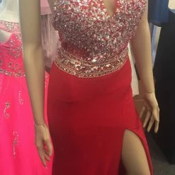 In Stock Jovani JVN23576 Red Size 2 Prom Dress Pageant Gown Sheer Long Choker Sexy Dress