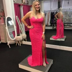 In Stock Corset Dresses Primavera Couture 3290 Size 4 Prom Dress Sequins Long Fitted Tie Back Scoop Neckline