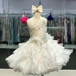 In Stock Little Rosie SR320 Size 6 Short Ruffle Girls Cupcake Pageant Dress Feather WHITE