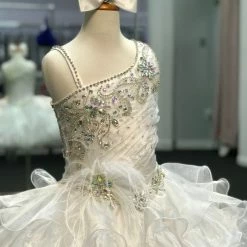 In Stock Little Rosie SR320 Size 6 Short Ruffle Girls Cupcake Pageant Dress Feather WHITE