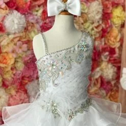 In Stock Little Rosie SR320 Size 6 Short Ruffle Girls Cupcake Pageant Dress Feather WHITE