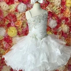 In Stock Little Rosie SR320 Size 6 Short Ruffle Girls Cupcake Pageant Dress Feather WHITE