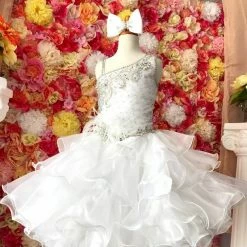 In Stock Little Rosie SR320 Size 6 Short Ruffle Girls Cupcake Pageant Dress Feather WHITE