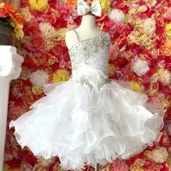 In Stock Little Rosie SR320 Size 6 Short Ruffle Girls Cupcake Pageant Dress Feather WHITE