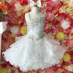 In Stock Little Rosie SR320 Size 6 Short Ruffle Girls Cupcake Pageant Dress Feather WHITE