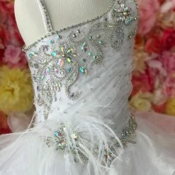 In Stock Little Rosie SR320 Size 6 Short Ruffle Girls Cupcake Pageant Dress Feather WHITE