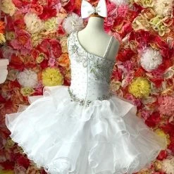 In Stock Little Rosie SR320 Size 6 Short Ruffle Girls Cupcake Pageant Dress Feather WHITE