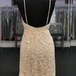 In Stock Ashley Lauren 4257 Short Beaded Cocktail Dress Formal Ivory Gown Beaded Sequin